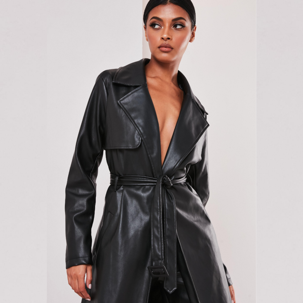 Faux Leather Trench Coat: