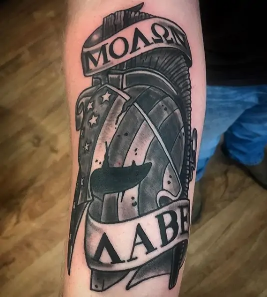 Ink House Tattoo Shoppe  Chance came back in and picked up this badass MOLON  LABE and Spartan helmet on his forearm Super fun tattoo to make Thanks  for looking and thanks