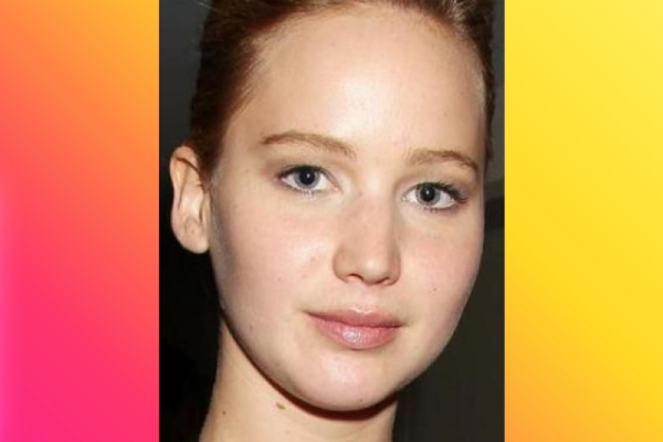 Jennifer Lawrence with a red hair bun