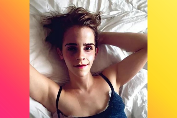 Emma Watson lying on a bed